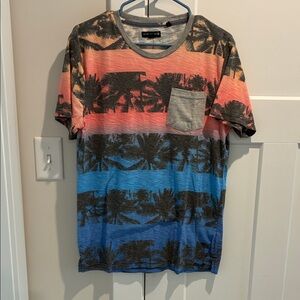 Ocean Current Coral & Blue Palm-Stripe Pocket Tee